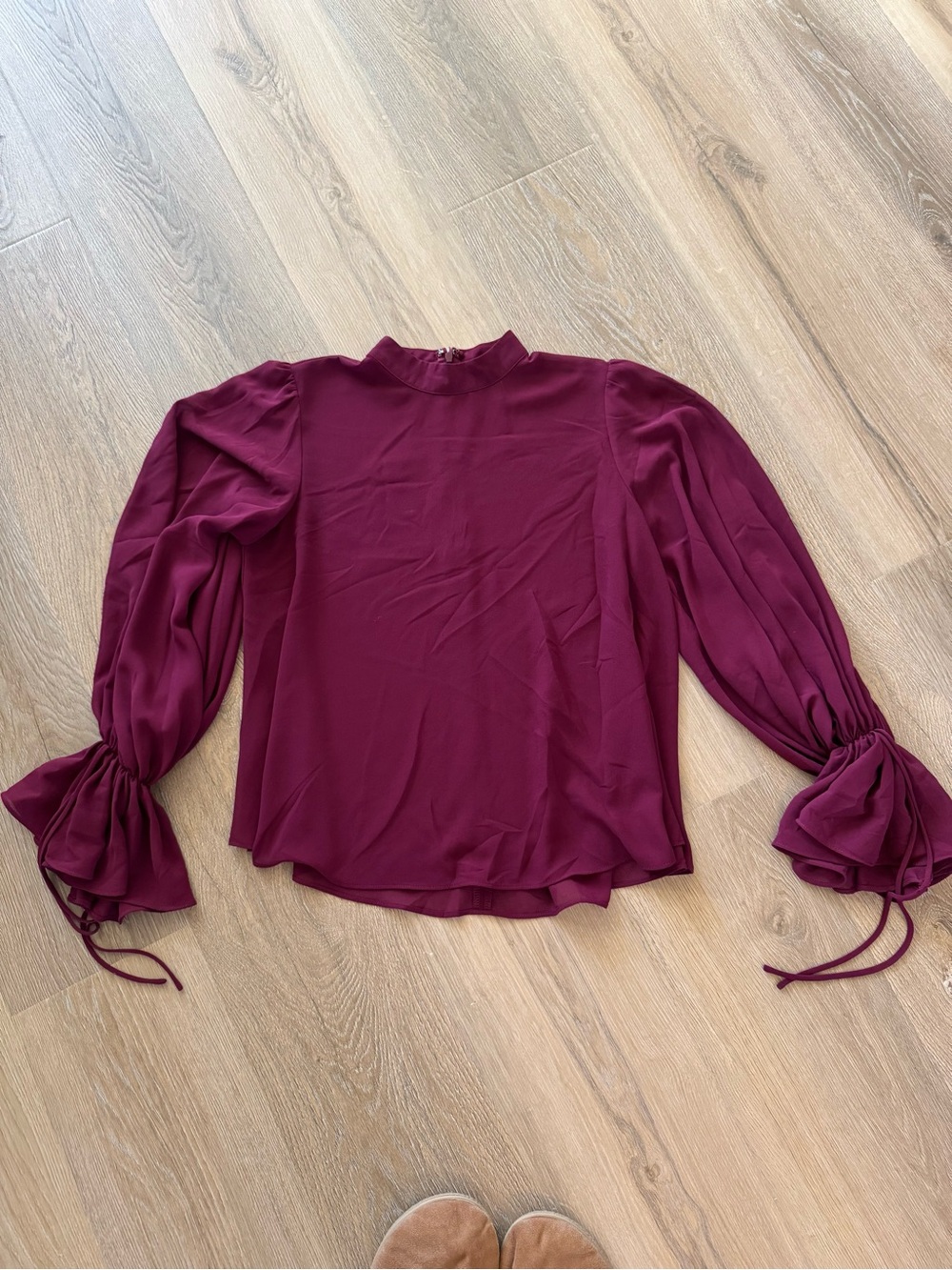 Forever 21 Burgundy Ruffle Cuff Long Sleeve Blouse